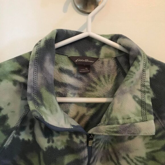 Eddie Bauer Sweater Womens Size XL Green Tie Dye Fleece 1/4 Zip Pullover Top - Picture 2 of 3